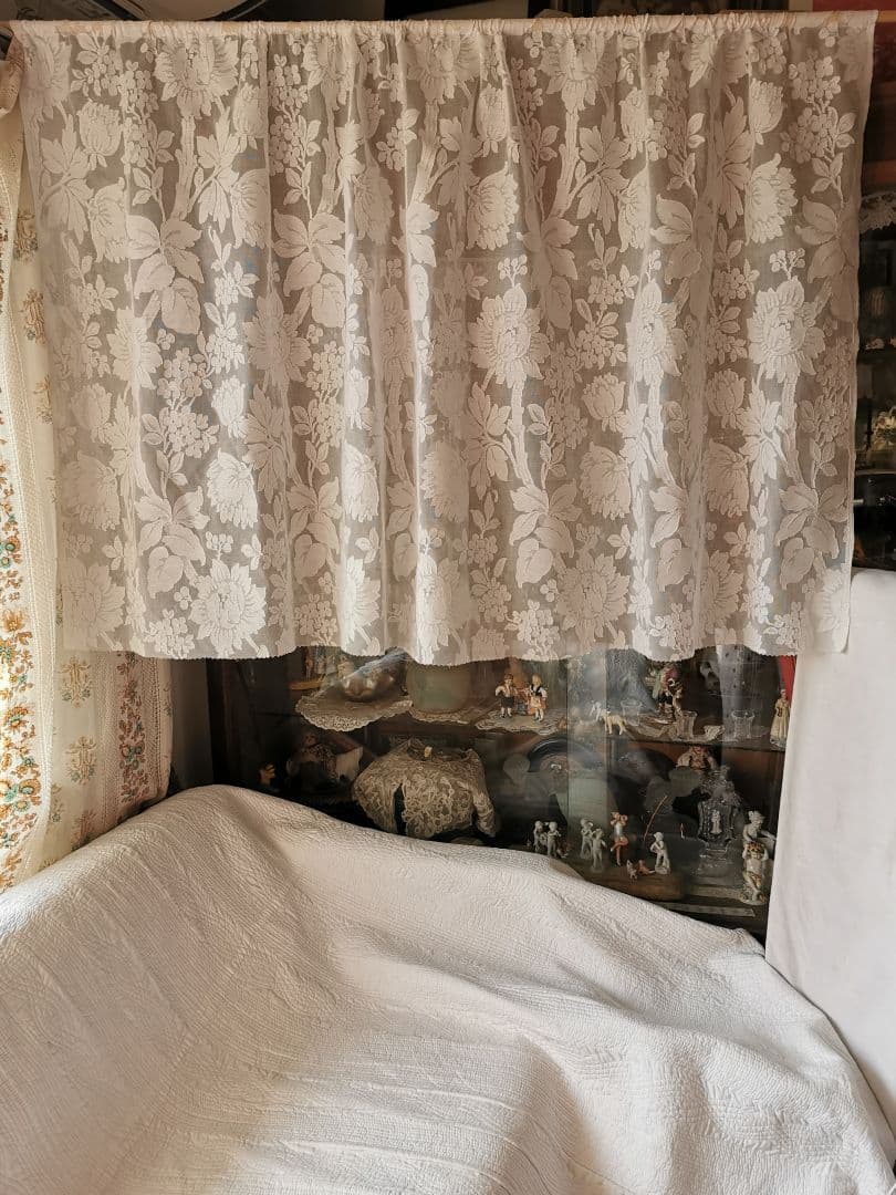 アンティークノッティンガムマドラスレース 向日葵 紫陽花ライラックカーテンパネル