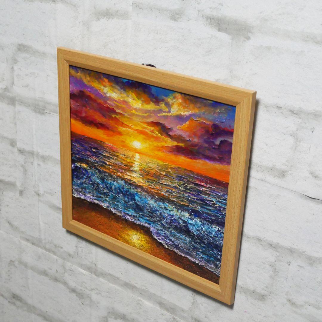 油絵 油彩 油彩画 絵 絵画 【水平線に沈む夕日】