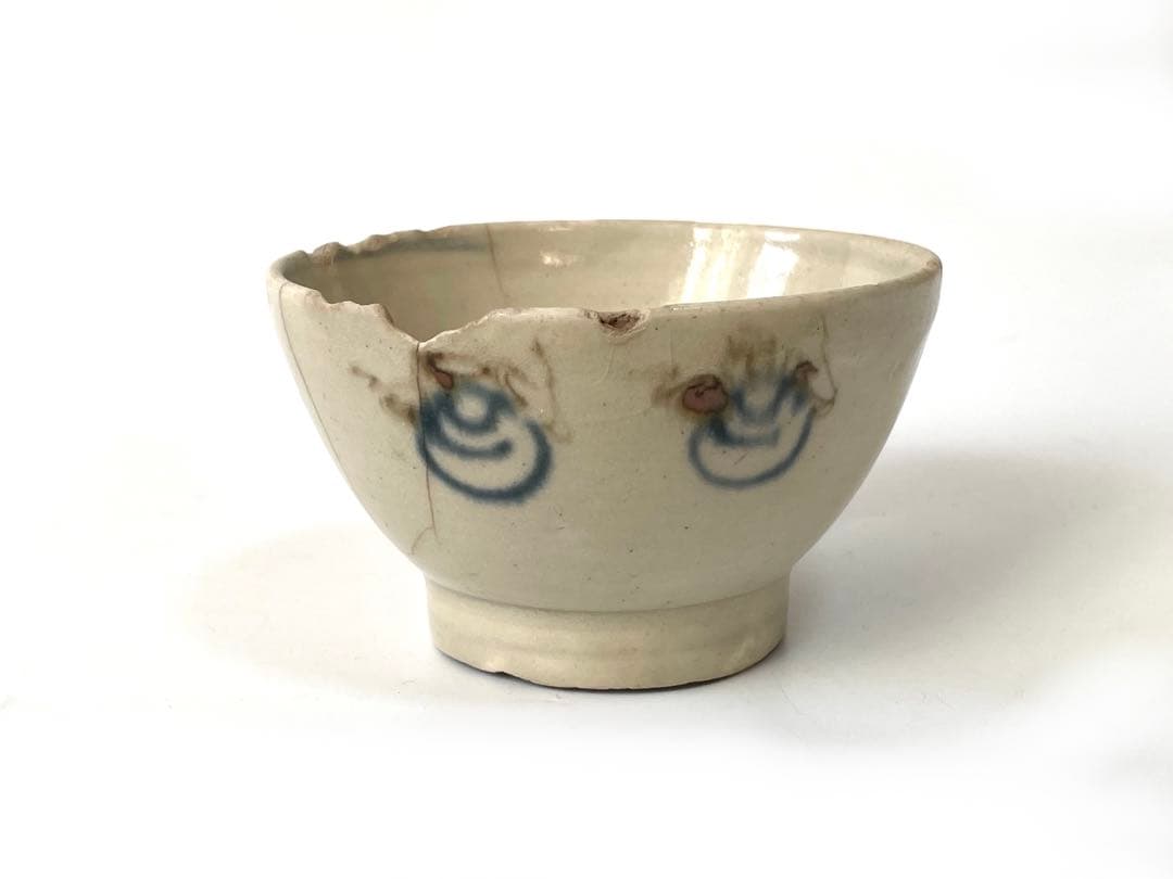 骨董　アンティーク　陶胎染付　瀬戸染付　呉須　宝珠文様　小碗　金継ぎ用　太白手