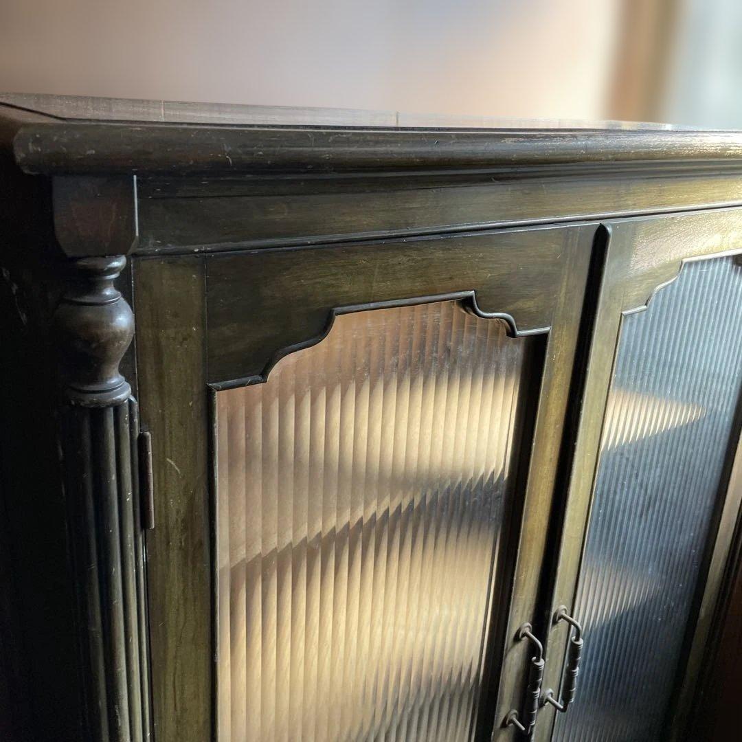 25日迄　ヴィンテージ　アンティーク　レトロ　木製モザイクガラス扉　キャビネット