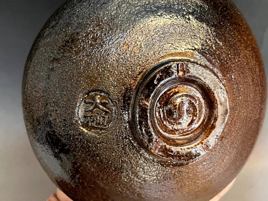 茶碗■大樋焼き【中村長阿弥】馬ダライ型平茶碗 茶釉 桐共箱 お茶道具 骨董品■