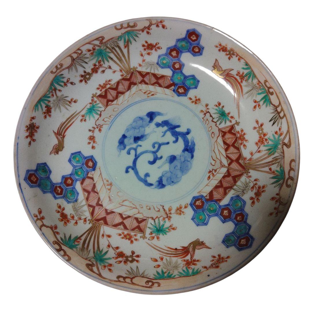 古伊万里　金彩色絵皿　吉祥文　Φ31cm