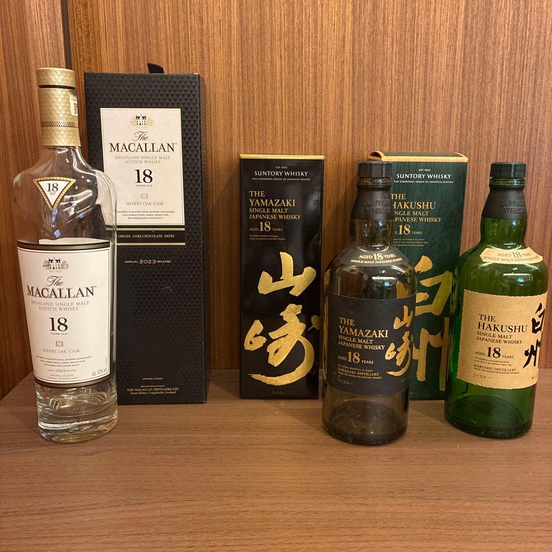 ウイスキー マッカラン18年 山崎18年　白州 18年　空箱　空瓶　セット