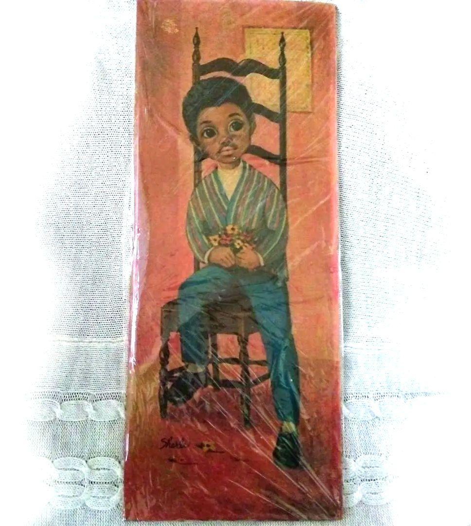 ✨ヴィンテージ✨絵画✨ビッグアイ黒人男の子