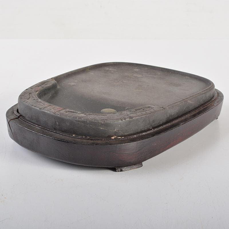 中国　書道具　神獣刻　端渓硯　唐木箱付　V　R7062