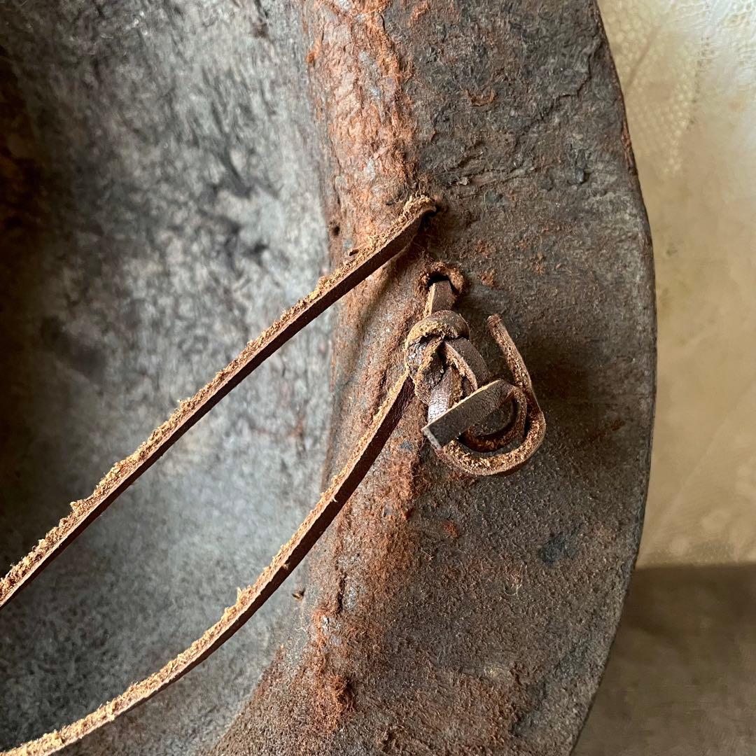 【希少】炭鉱夫帽子　レザーヘルメット　19世紀　フランスアンティーク　コレクター