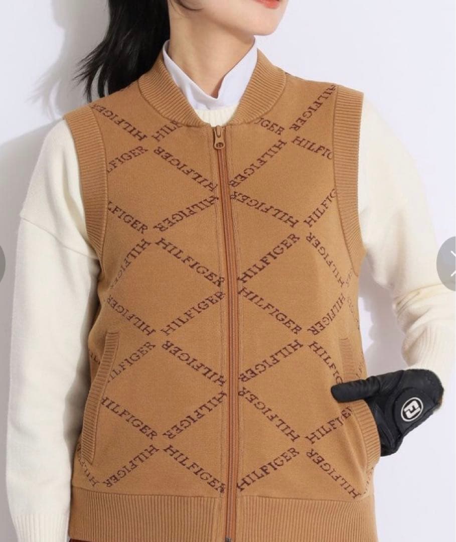 トミー ヒルフィガー ゴルフ2WAYネックモノグラムジャカードニットベスト