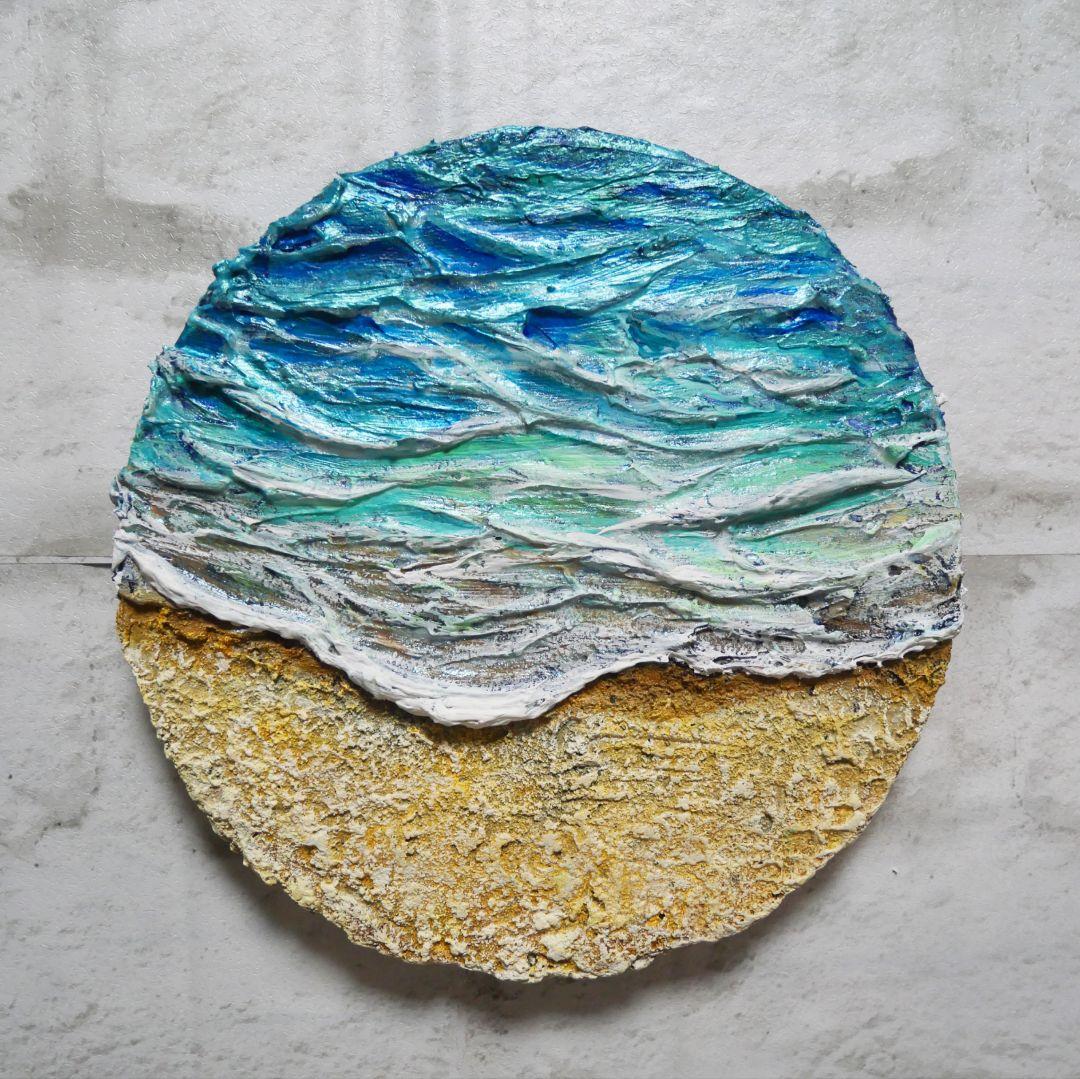油絵 油彩 油彩画 絵 絵画 円形【丸い海】