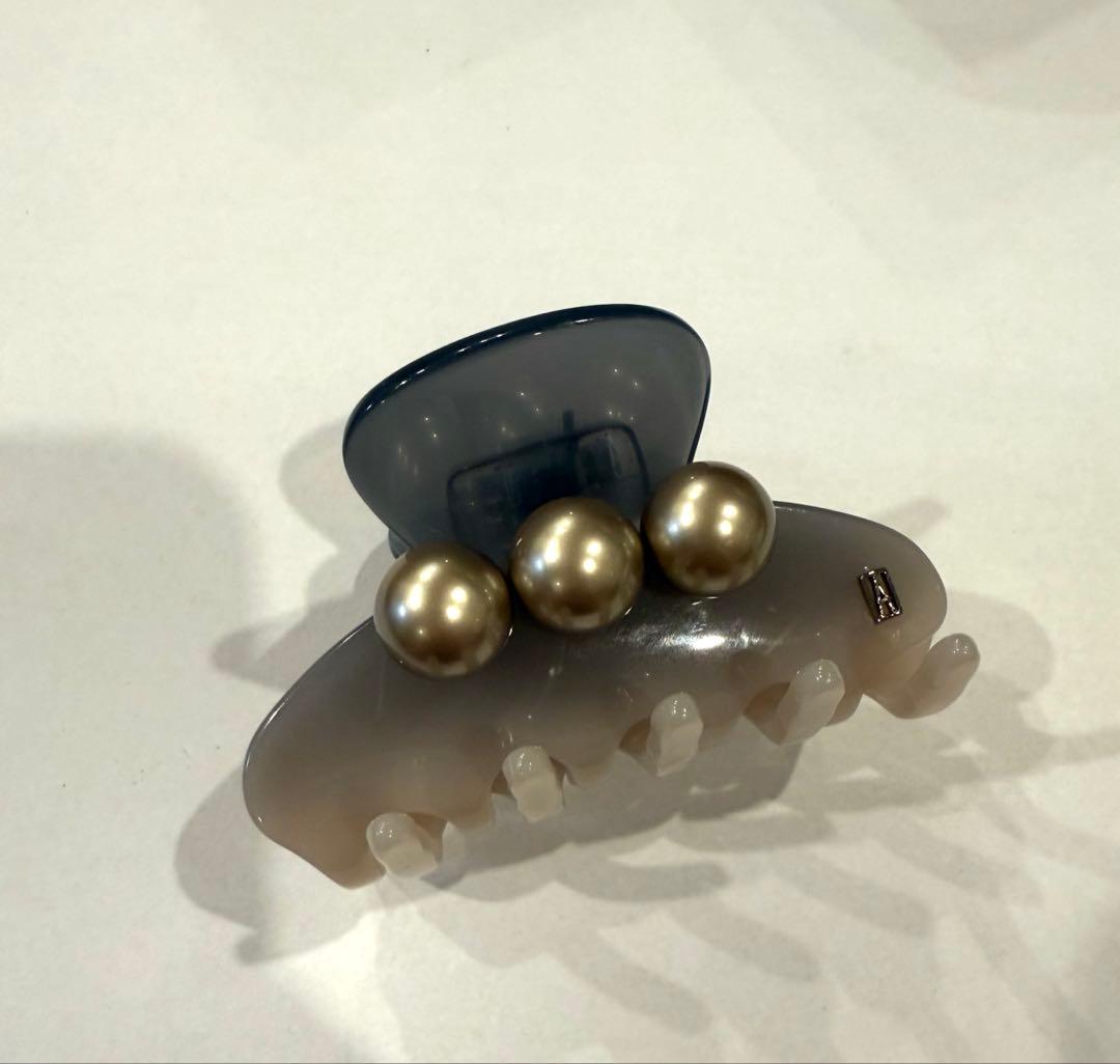 アレクサンドルデュパリ パール付きグレーとベージュのヘアクリップ