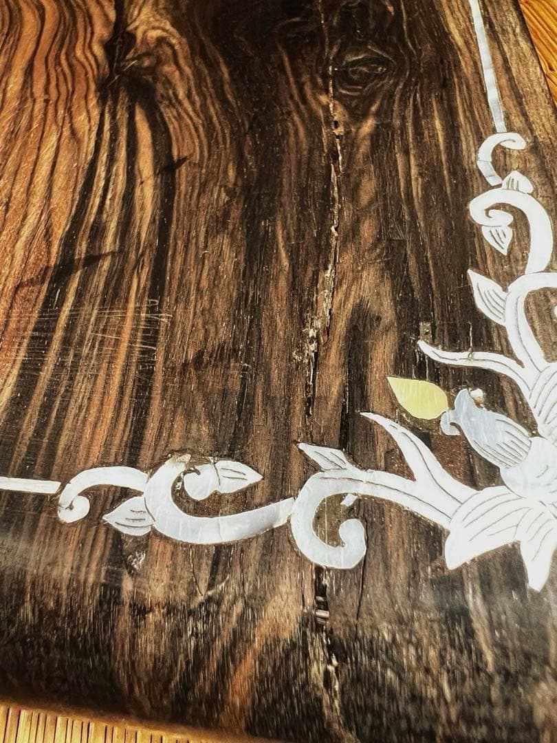 古唐木 美杢 螺鈿 象嵌 巻き花台 香台 盆栽台