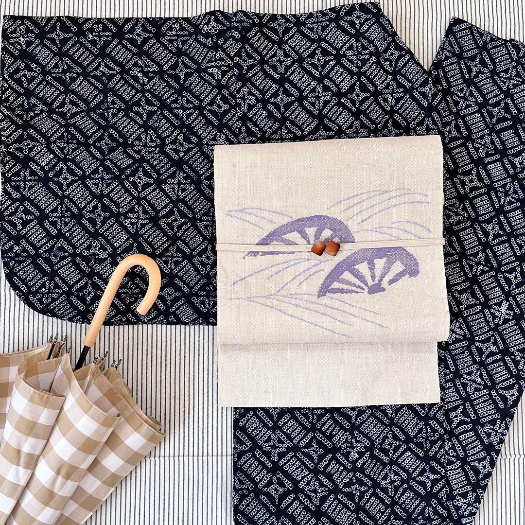 浴衣　有松絞り　一目鹿の子絞り　連続柄　紺