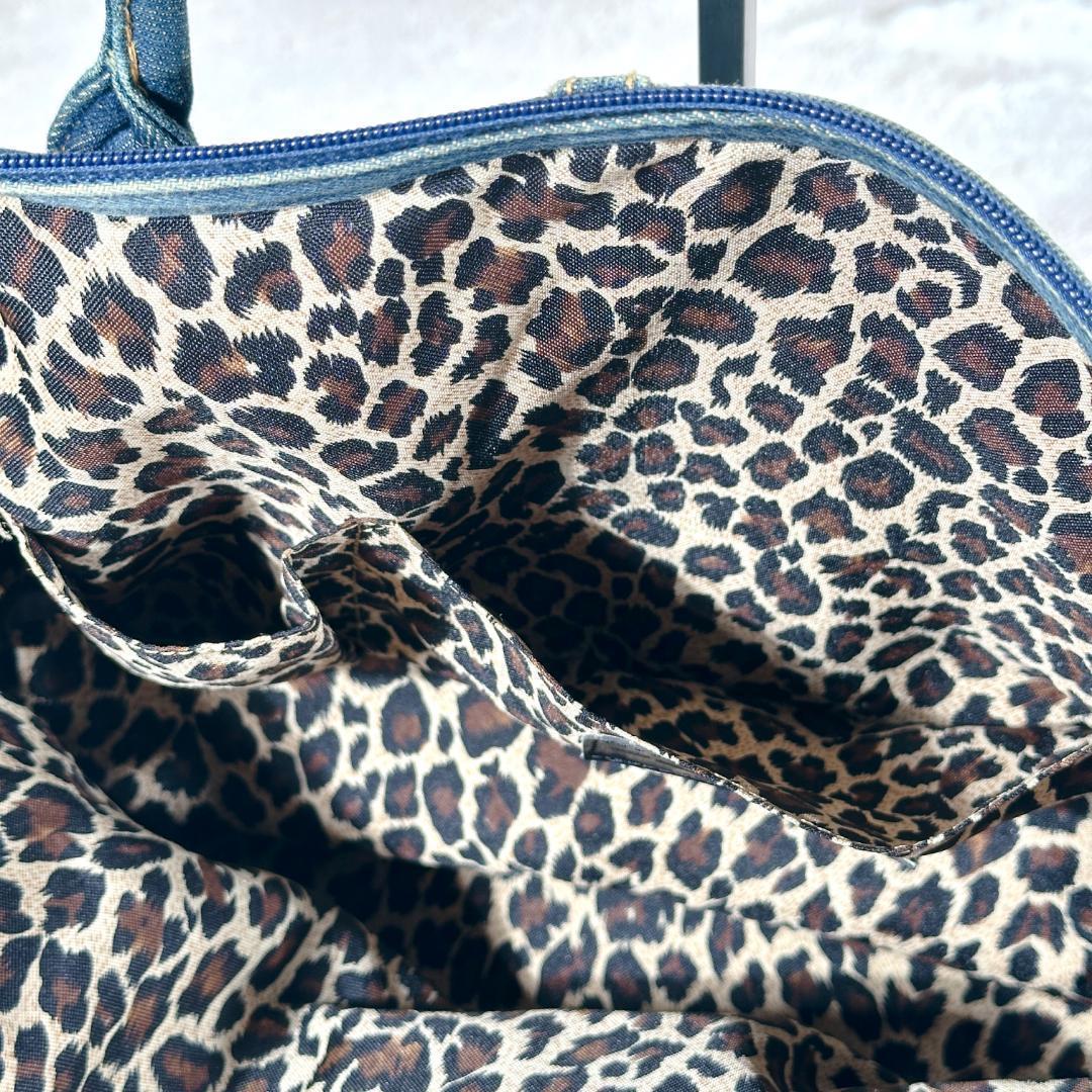 デニム ハンドバッグ ベルト リメイク ジーンズ 豹柄 鍵付 南京錠