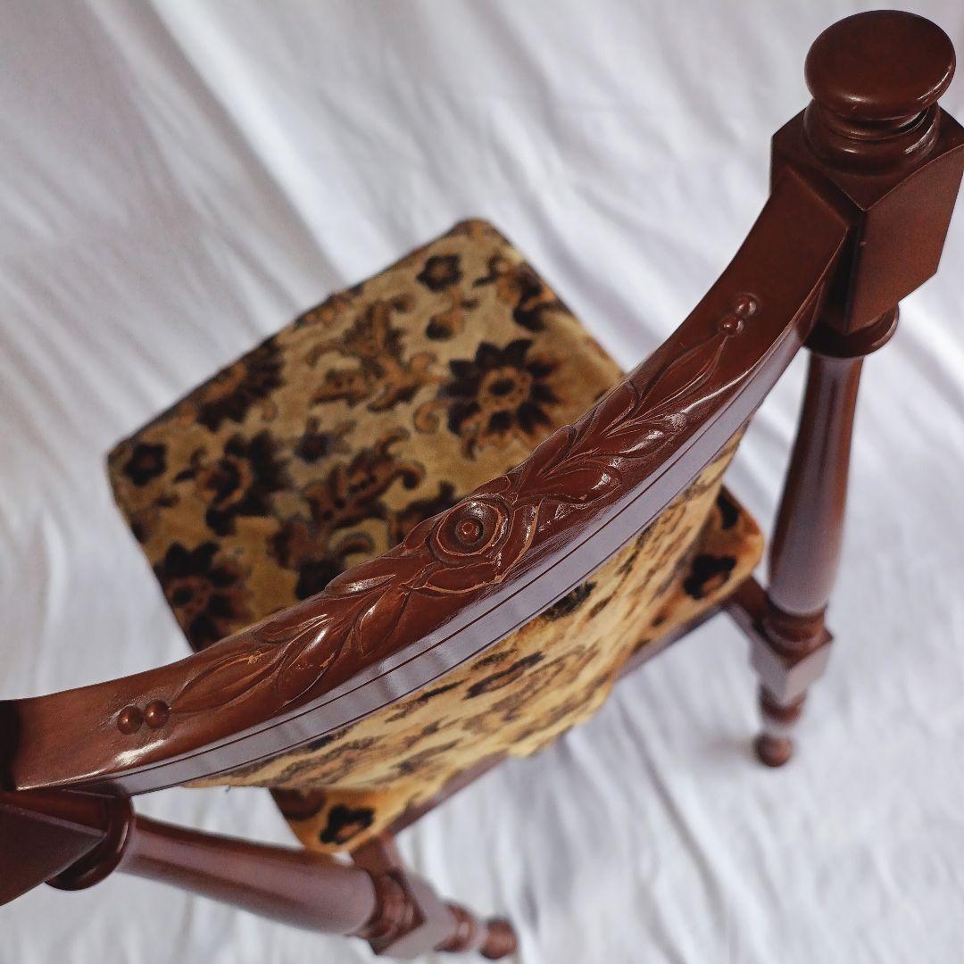 ヴィンテージ 花柄 オリーブ 経年のファブリックが美しい ダイニング チェア