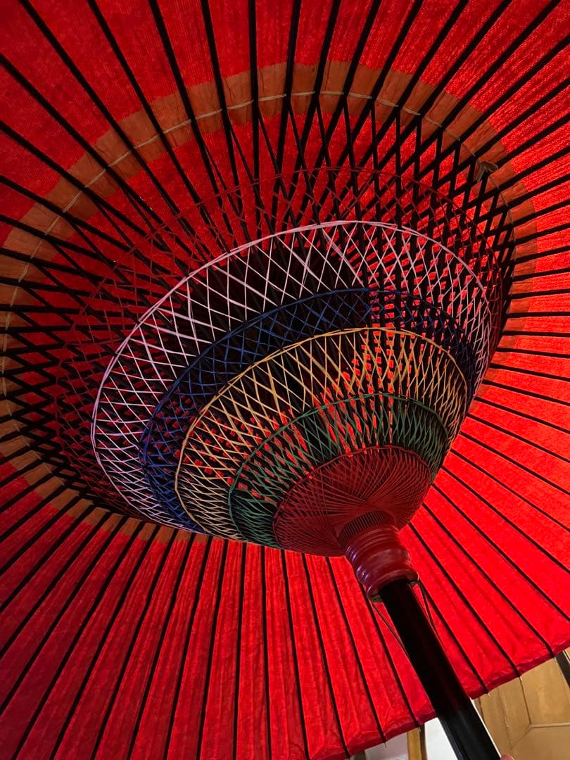 茶道具　野点傘　赤　袋と箱付き