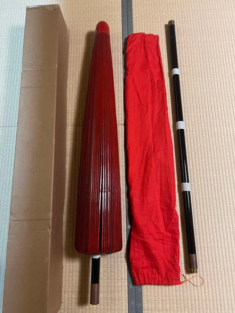茶道具　野点傘　赤　袋と箱付き