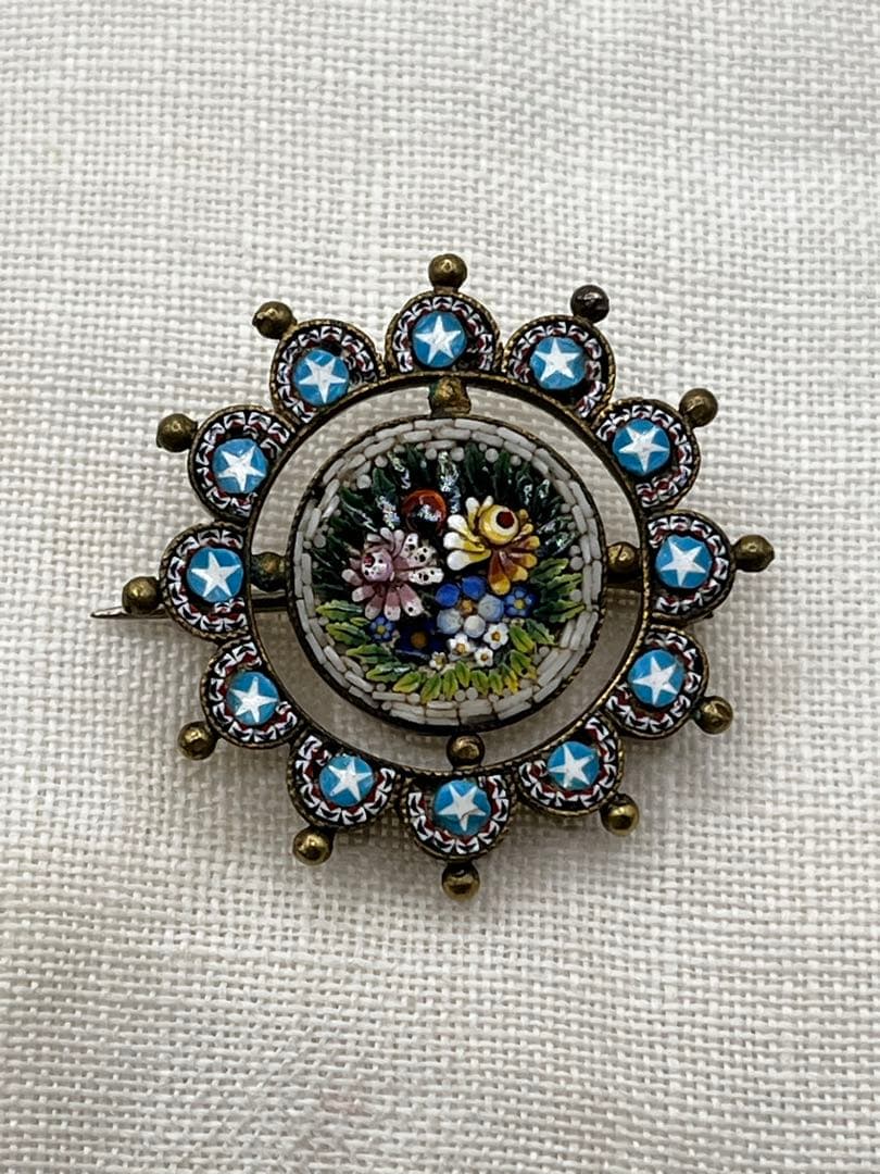 イタリアヴィンテージ マイクロモザイクブローチ ブルー 星⭐︎