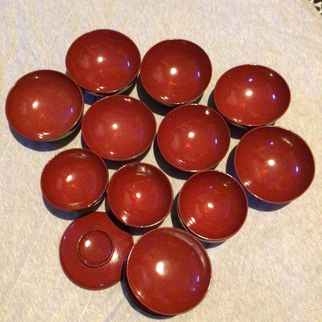 赤漆塗　底厚　お椀色々　蔵から発見　昭和初期　大正　明治　レトロ品！希少！