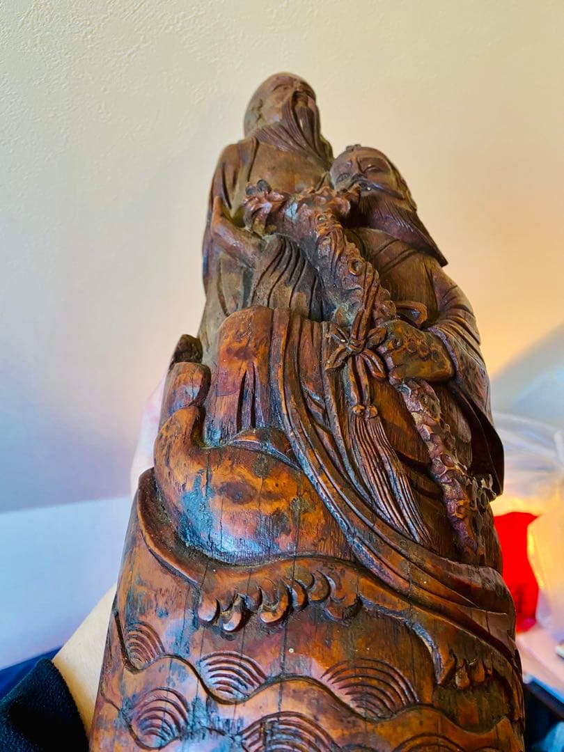 竹根彫刻 二体の人物像 約38cm1点 TA1165