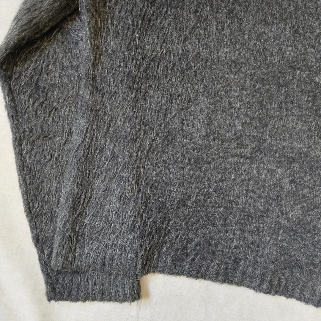 毛足長 60s シャギー モヘアニット Vネック ダークグレー ビッグサイズ L