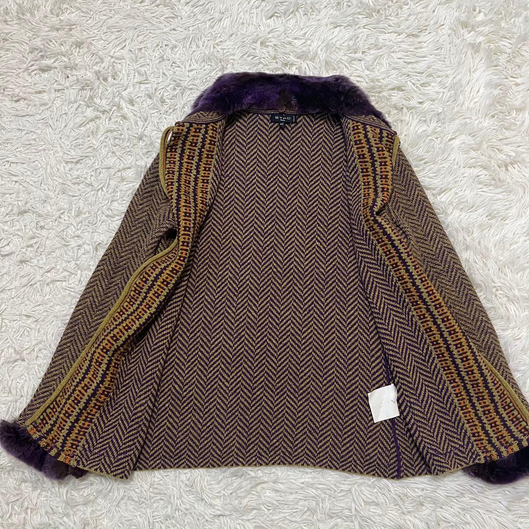 希少 ETRO エトロ ニット カーディガン カシミア混 ファー ビジュー 42