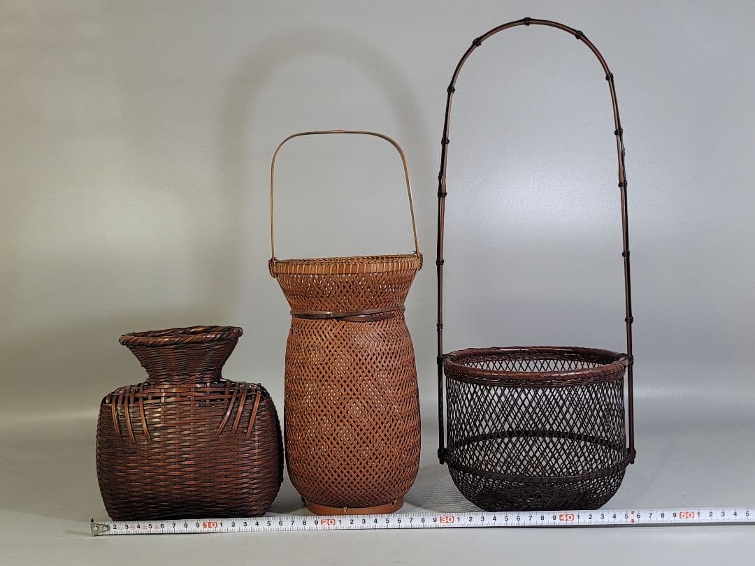 DT532 竹籠 花生 三件 在銘 作家物