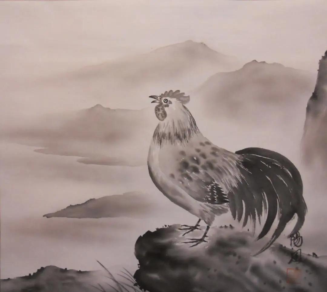 掛け軸 陽風 鶏 水墨 絹本 希少 軸装 茶道具 掛軸 美品 です。