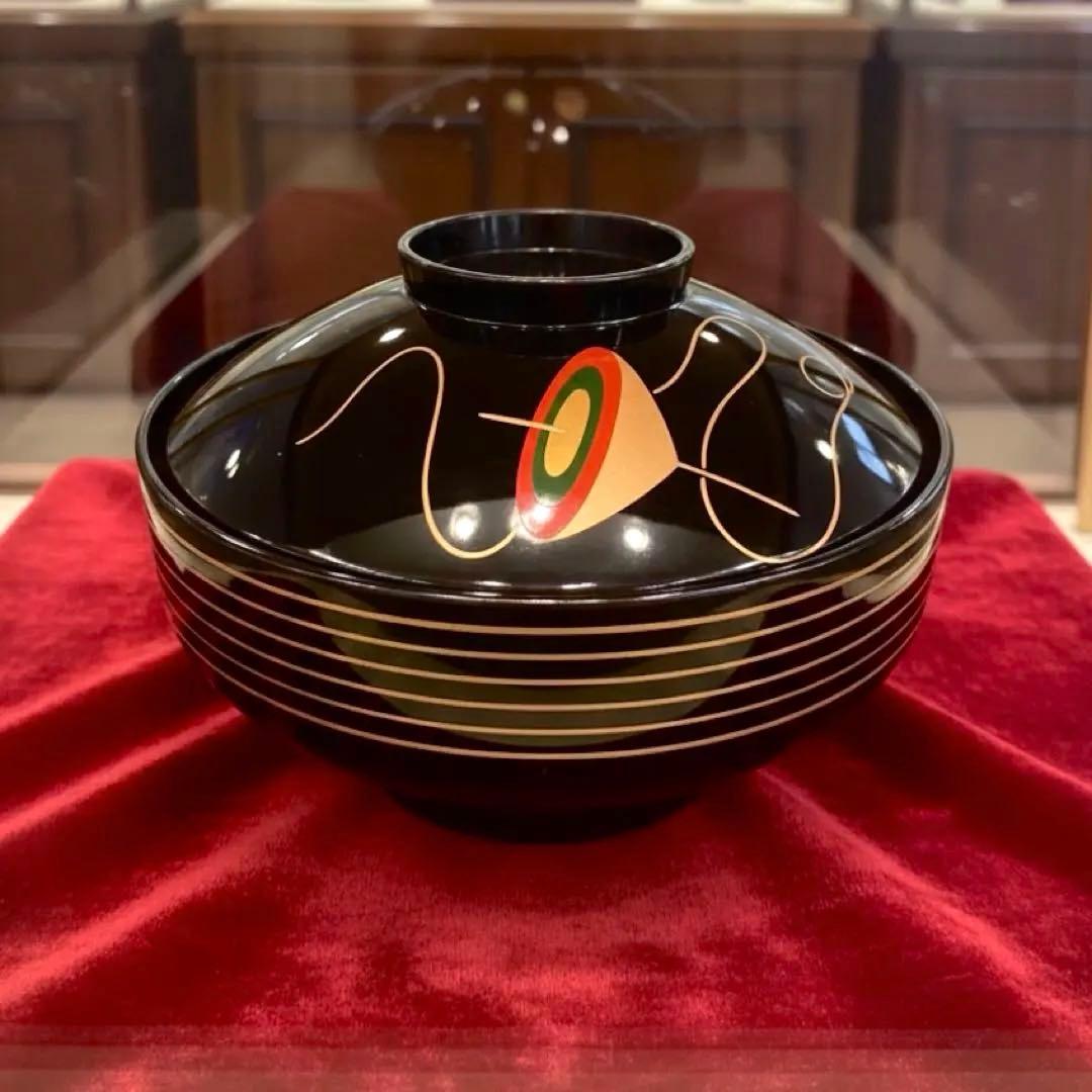 【時代物】金沢漆器 能作謹製 独楽蒔絵 千筋吸物椀×5客セット縁起物 民藝