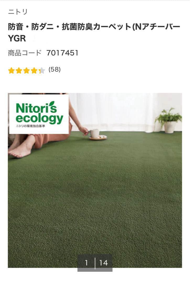 12様)【送料無料！】ニトリ 防音・防ダニ・防臭カーペット 6畳